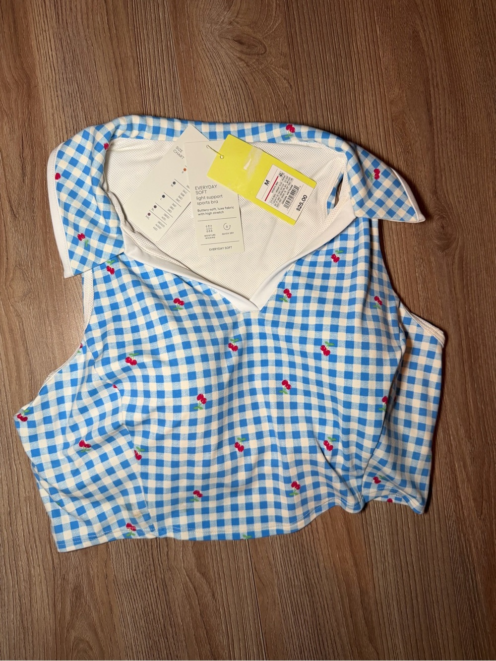 Blue Gingham Cherry Print Collared support top